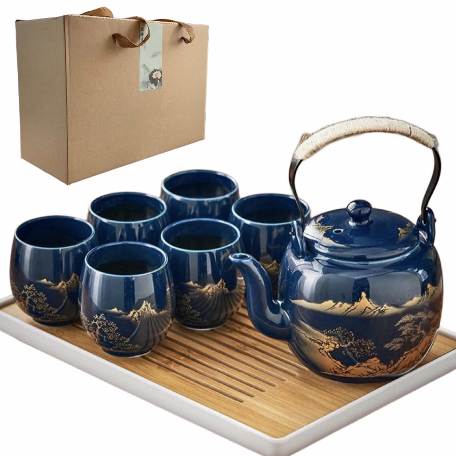 染附福禄寿茶入　1客　　　25 Amazon.com | Japanese Tea Set of 6, 40oz Blue Porcelain Teapot and
